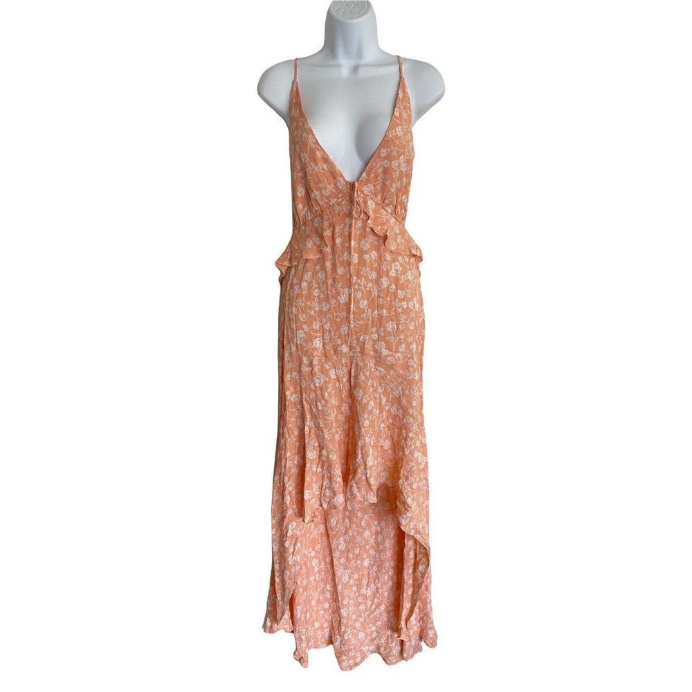 BLUE LIFE by PLANET BLUE - Pink white floral halter high-Low cut dress M Peach.